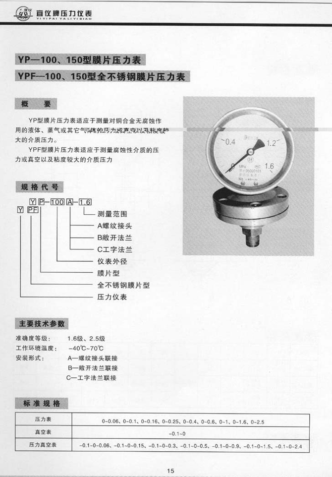 YPF型全不銹鋼膜片壓力表(圖1)